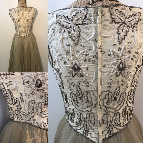 EAVIS & BROWN London Beaded Gown M Vintage Silk Corset Dress VTG - Picture 5 of 11
